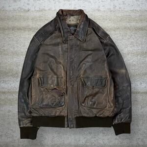 Vintage 90s US Air Force Genuine Leather Jacket Mens L Mocha Brown Full Zip